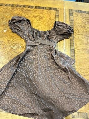 miami Brown Satin Dress with Leopard Texture